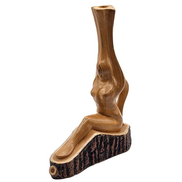 Vintage Mid-Century Art Deco Mermaid & Pinup Sculptures–Faux Wood Ceramic Vases - Picture 5 of 10